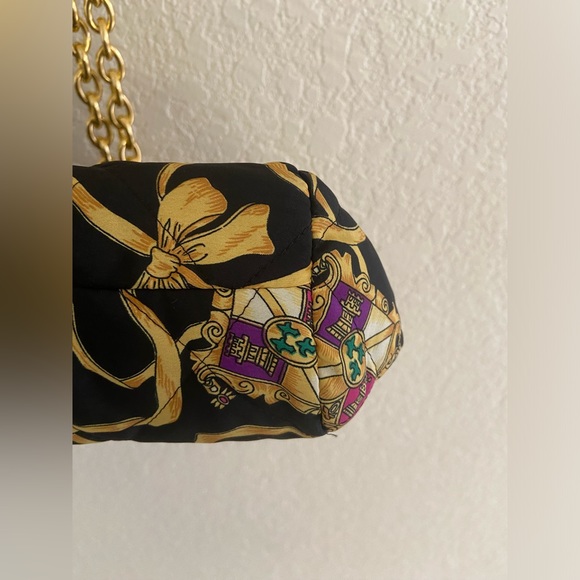 Versace inspired Fabric Tote Shoulder Bag Heavy Gold Chain Handles - Picture 5 of 5